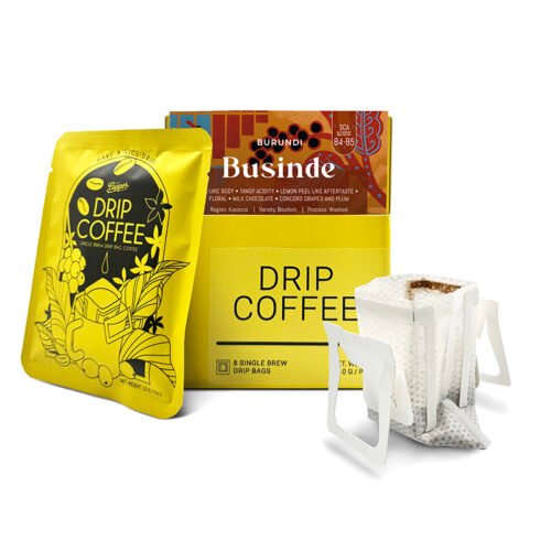 Burundi Businde drip filter coffee pouch over a cup